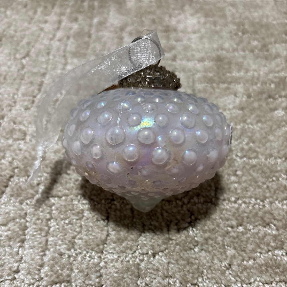 Karma Hobnail Drop Glass Ornament Pearl 4”